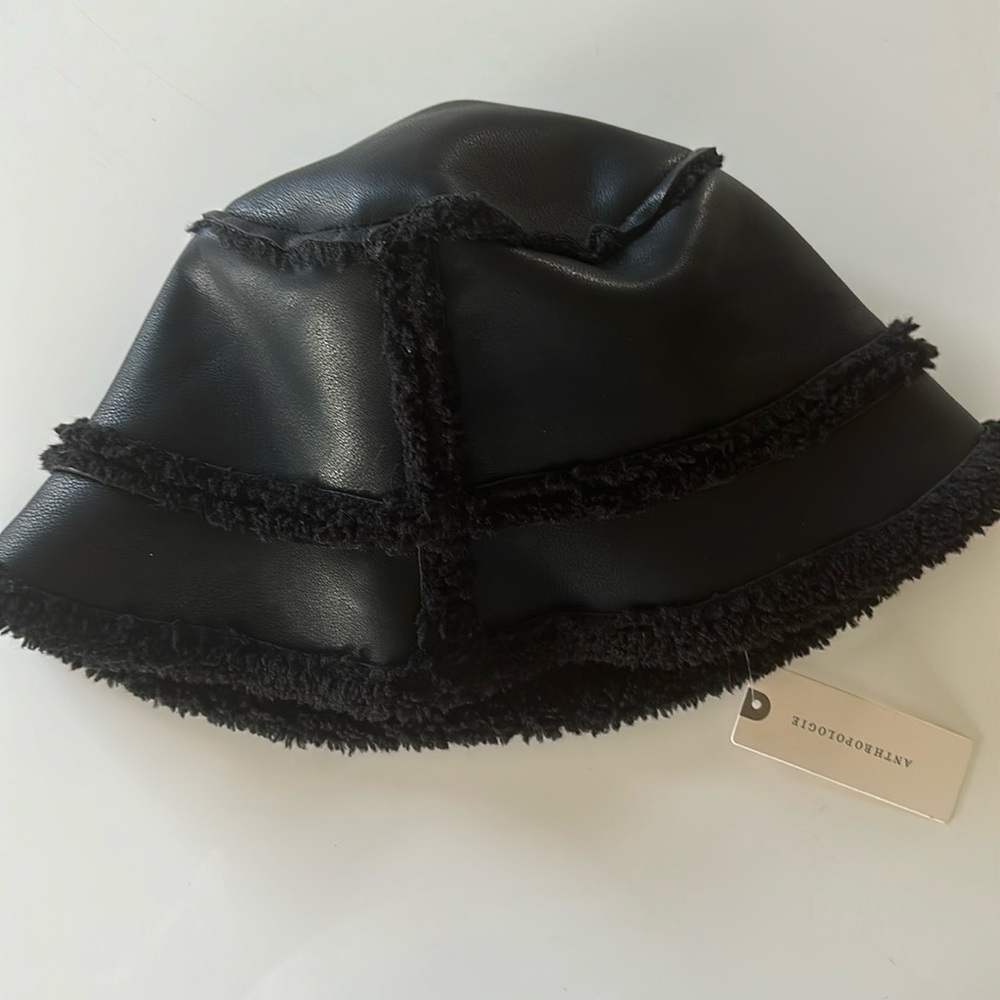 Anthropologie Black Pleather Bucket Hat